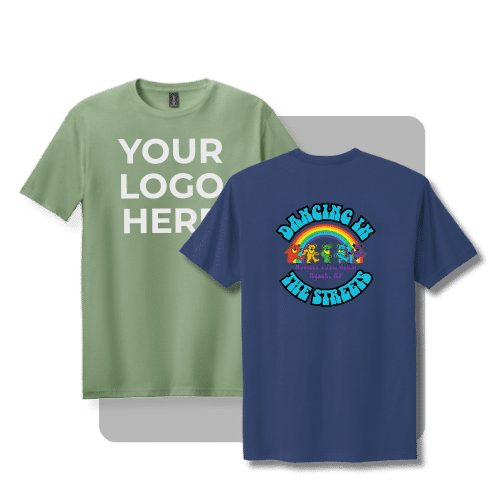 Two t-shirts displayed, each featuring the text "Your Logo Here" in a clear, visible font.