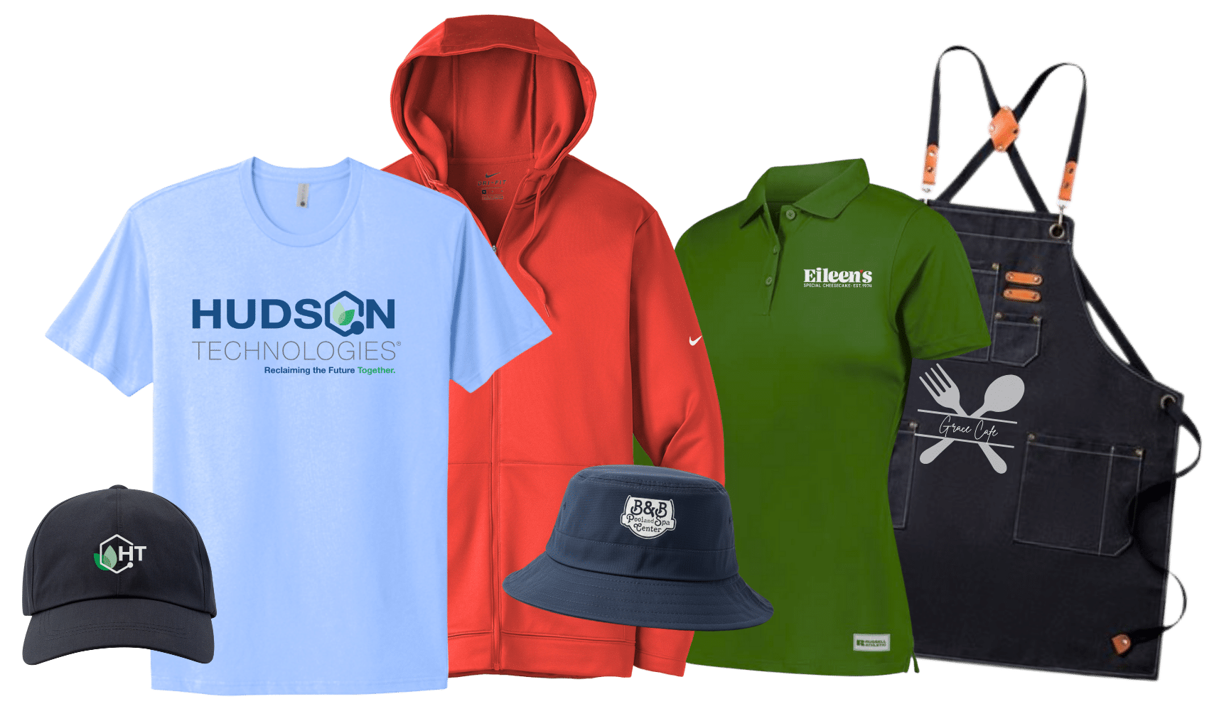 A collection of Huron products and apparel, highlighting gear and clothing for outdoor activities.