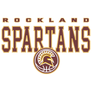 Rockland Spartans basketball logo with Spartan helmet and bold typography.