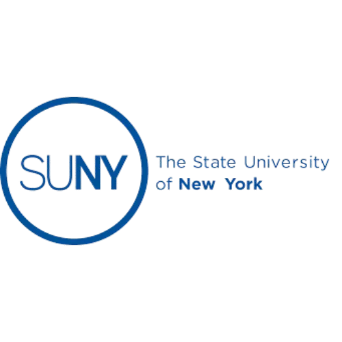 The State University of New York SUNY logo blue circle modern professional black background