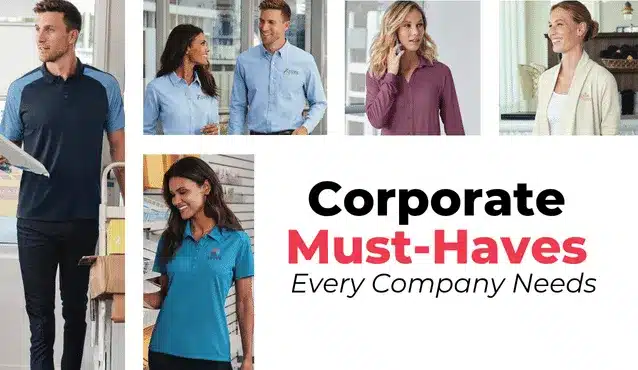Corporate advertisement showcasing business attire. Diverse individuals in professional settings wear various shirts, exuding confidence and teamwork.