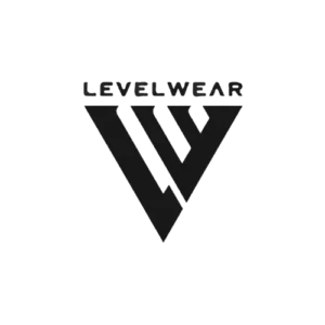 LEVELWEAR logo showcasing a sleek, contemporary font and a distinctive graphic element.