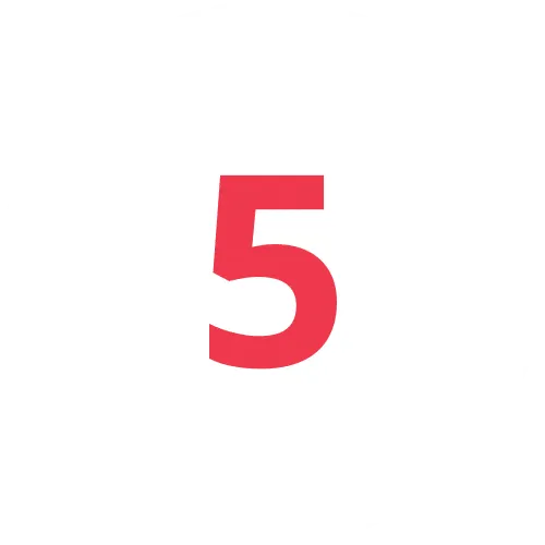 Circular logo with number five highlighted in red, symbolizing importance and leadership.