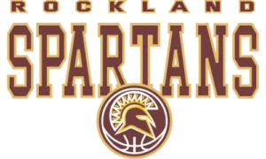 Rockland Spartans basketball logo with Spartan helmet and bold typography.