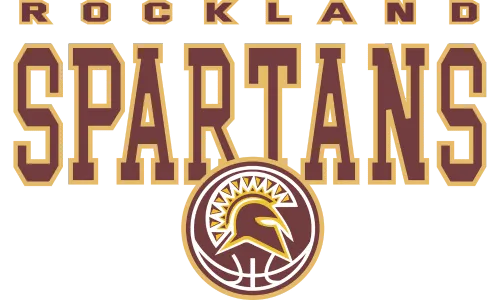 Rockland Spartans basketball logo with Spartan helmet and bold typography.