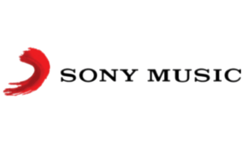 Sony Music logo red brushstroke swirl black text on black background