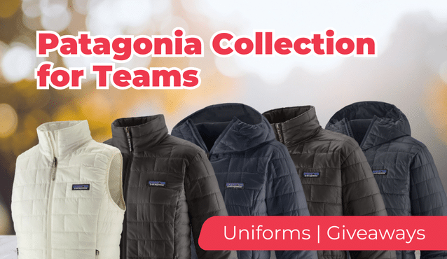 Custom Patagonia team outerwear including quilted vests and performance jackets for branded programs.