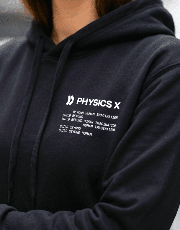 Close-up of a custom branded black hoodie featuring a left chest logo print